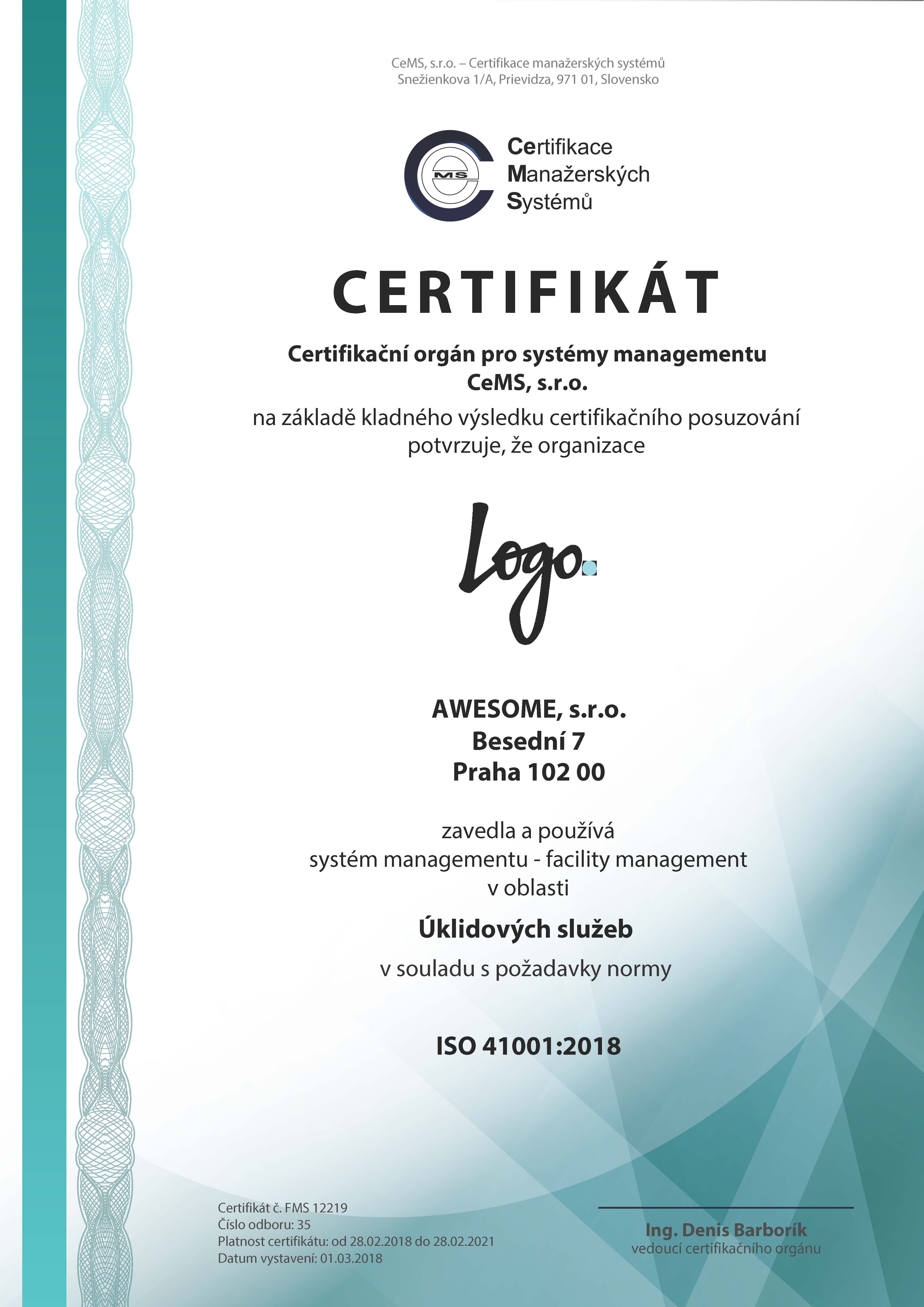 certifikát ISO 41001